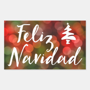 Pegatina Rectangular Feliz Navidad (luces del bokeh)