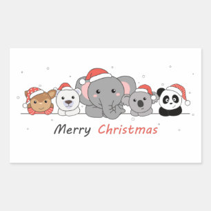 Pegatina Rectangular Feliz Navidad navideño animales adoran animales Sq