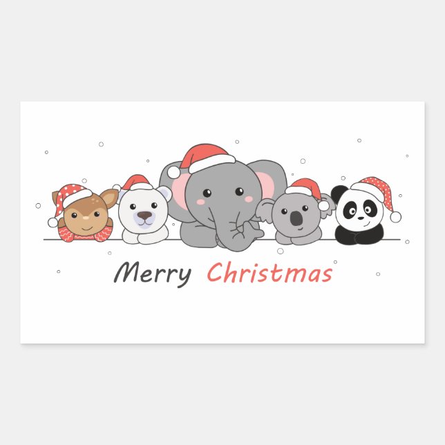 Pegatina Rectangular Feliz Navidad navideño animales adoran animales Sq (Anverso)