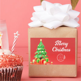 Pegatina Rectangular Feliz Navidad Nochebuena Festividades Modernas Log