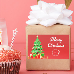 Pegatina Rectangular Feliz Navidad Nochebuena Festividades Modernas Log