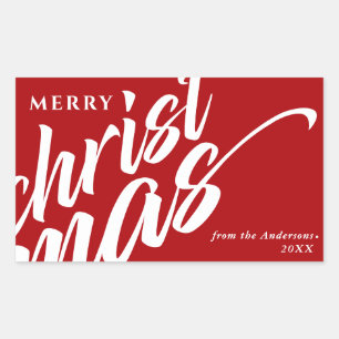 Pegatina Rectangular Feliz Navidad nombre personalizado moderno negrita