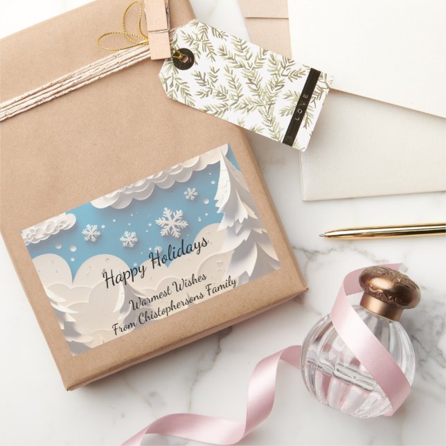Pegatina Rectangular Feliz Navidad País de Ensueño (Regalar)