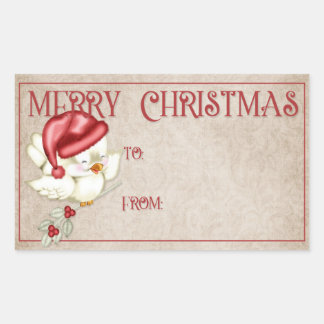 Pegatina Rectangular Feliz Navidad | Pájaro pequeño en Gorra rojo