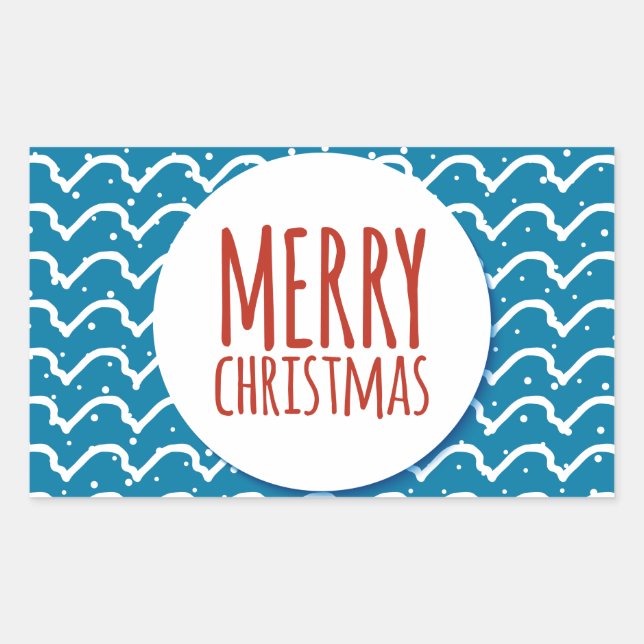 Pegatina Rectangular Feliz Navidad Patrón sin foco Textura azul (Anverso)