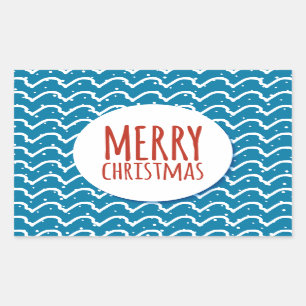 Pegatina Rectangular Feliz Navidad Patrón sin foco Textura azul