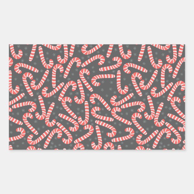 Pegatina Rectangular Feliz Navidad Peppermint Candy Canes Snowflakes (Anverso)