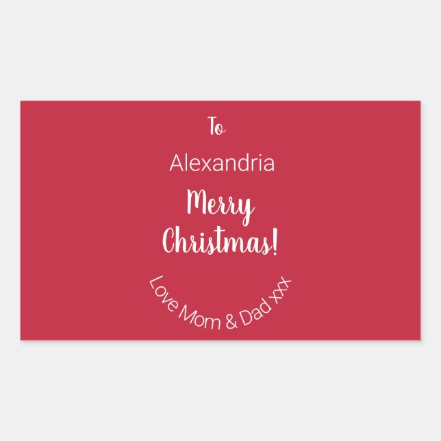 Pegatina Rectangular Feliz Navidad personalizada de mamá y papá (Anverso)