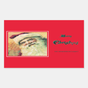 Pegatina Rectangular Feliz Navidad Santa Merry - Rojo