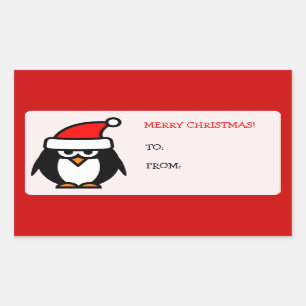 Pegatina Rectangular Feliz Navidad Santa Pingüino a partir de etiquetas