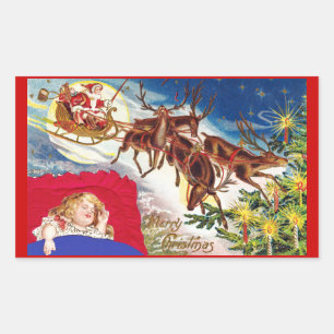 Pegatina Rectangular Feliz Navidad Santa Sleigh