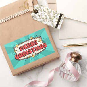 Pegatina Rectangular Feliz navidad texto funky, groovy personalizado re