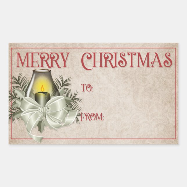 Pegatina Rectangular Feliz Navidad | Vela verde (Anverso)