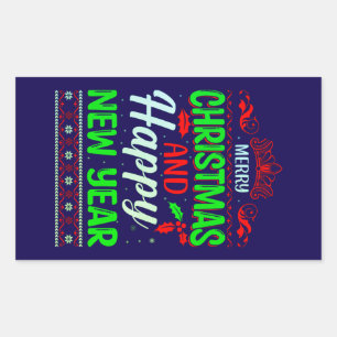 Pegatina Rectangular Feliz Navidad Y Feliz Año Nuevo-72965