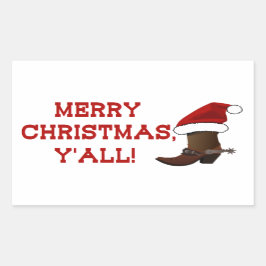 Pegatina Rectangular Feliz Navidad Y'all - Santa Boot (Espalda blanca)