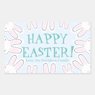 Pegatina Rectangular Feliz Pascua azul pálido lindo personalizado de co