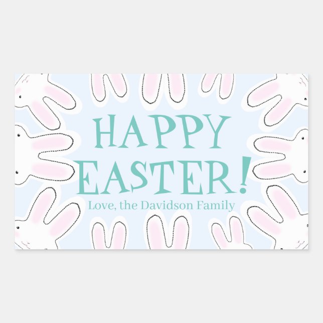 Pegatina Rectangular Feliz Pascua azul pálido lindo personalizado de co (Anverso)