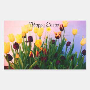 Pegatina Rectangular Feliz Pascua Diversos Tulipanes #1 Pegatinas