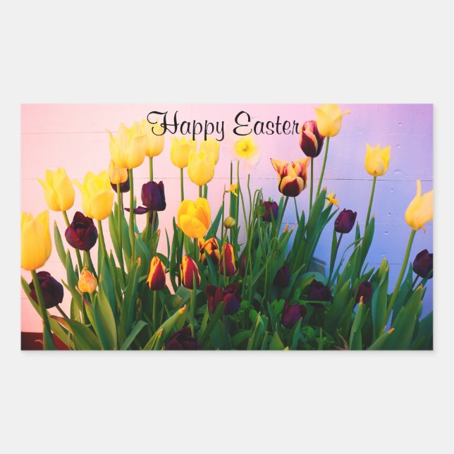 Pegatina Rectangular Feliz Pascua Diversos Tulipanes #1 Pegatinas (Anverso)