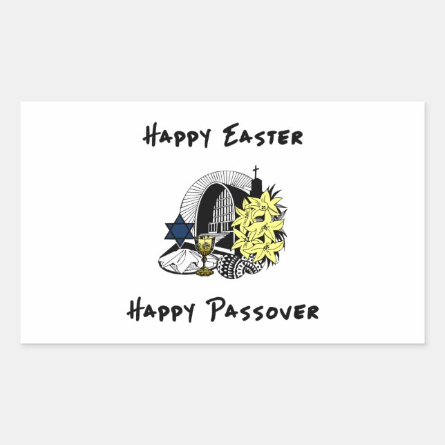 Pegatina Rectangular Feliz Pascua Interreligiosa y Pascua (Anverso)