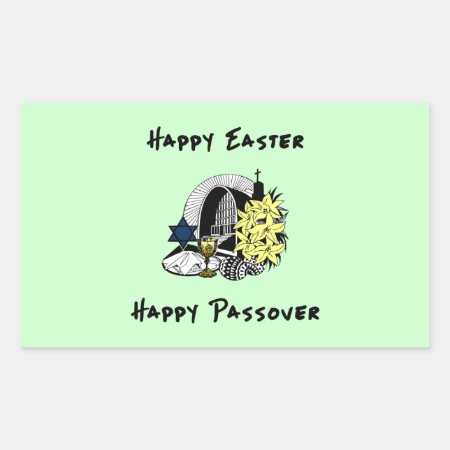 Pegatina Rectangular Feliz Pascua Interreligiosa y Pascua (Anverso)