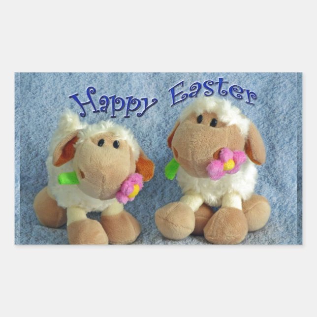 Pegatina Rectangular Feliz Pascua Lambs (Anverso)