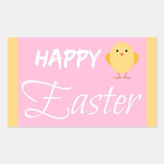 Pegatina Rectangular Feliz Pascua, pequeño amarillo (Anverso)