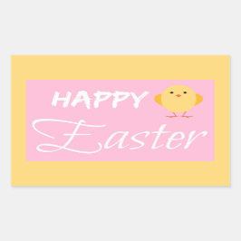 Pegatina Rectangular Feliz Pascua, pequeño amarillo