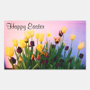 Pegatina Rectangular Feliz Pascua Varios Tulipanes #1-2 Pegatinas