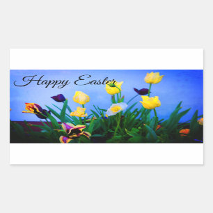 Pegatina Rectangular Feliz Pascua Varios Tulipanes #2 Pegatinas