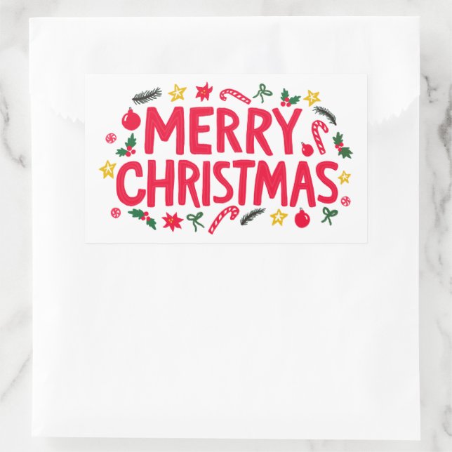 Pegatina Rectangular Feliz PERSONALIZADO navideño con mano (Bolso)