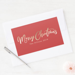 Pegatina Rectangular Feliz Relieve metalizado dorado de Navidad Navidad