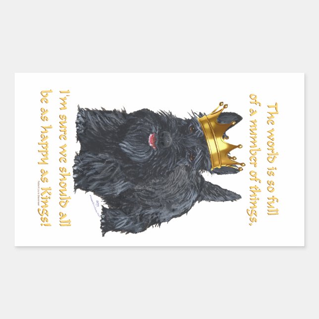 Pegatina Rectangular Feliz Rey Scottish Terrier (Anverso)