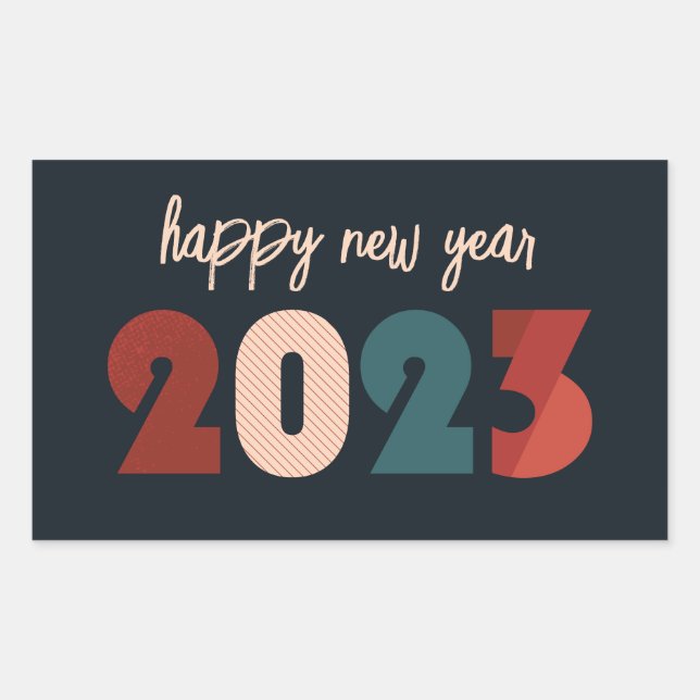 Pegatina Rectangular Feliz texto del año nuevo 2023 (Anverso)