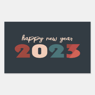 Pegatina Rectangular Feliz texto del año nuevo 2023
