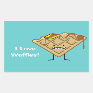 Pegatina Rectangular Feliz Waffle con jarabe y desayuno con mantequilla