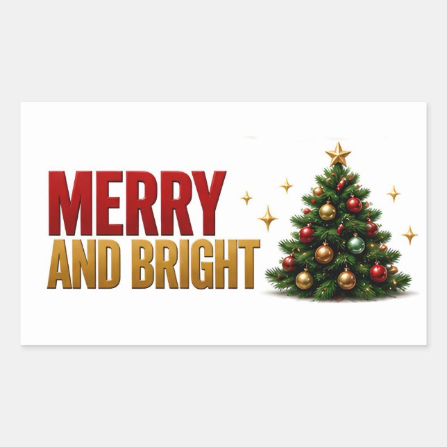 Pegatina Rectangular 🎄 Feliz y Brillante Cita de Vacaciones de Navidad (Anverso)