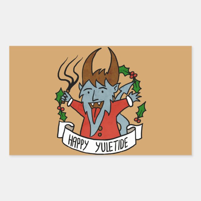 Pegatina Rectangular Feliz Yuletide Krampus (Anverso)
