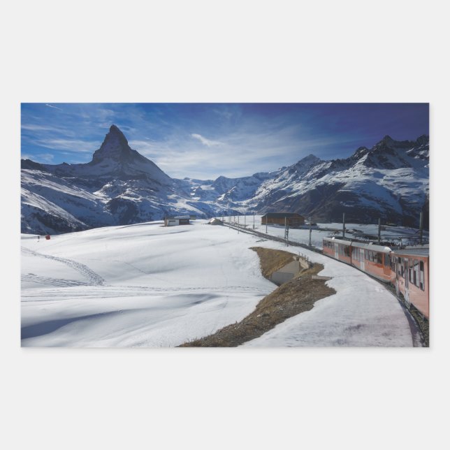 Pegatina Rectangular Ferrocarril Gornergrat y Matterhorn en Zermatt (Anverso)