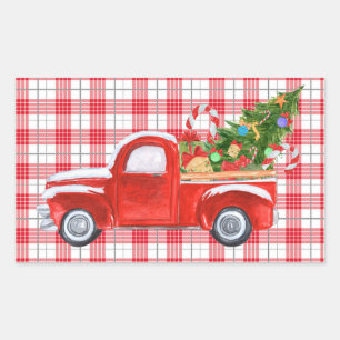 Pegatina Rectangular Festividad de camionetas navideñas de moda de colo