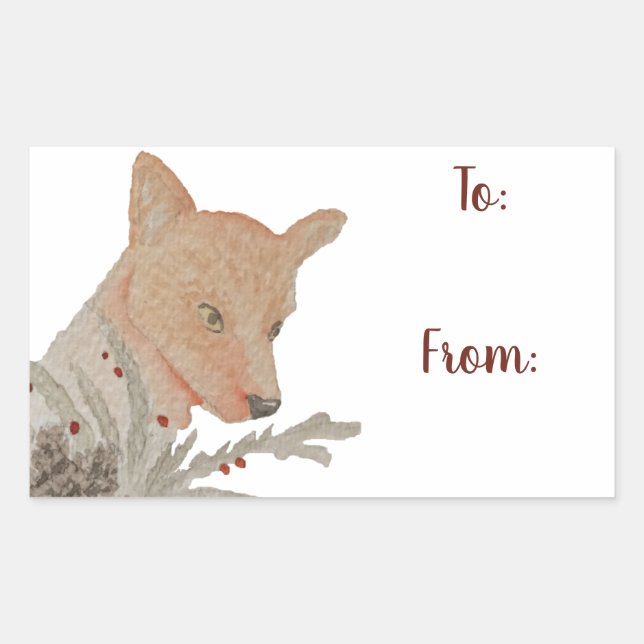 Pegatina Rectangular Festividad de invierno Woodland Fox (Anverso)