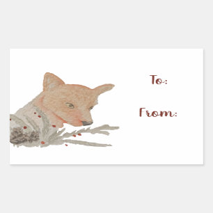 Pegatina Rectangular Festividad de invierno Woodland Fox