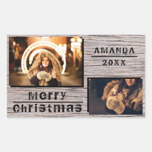 Pegatina Rectangular Festividad de Navidades de Collage de fotos Rustic