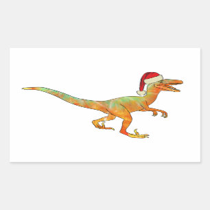 Pegatina Rectangular Festividad de Raptor Gracioso Velociraptor Xmas Di