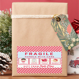 Pegatina Rectangular Festividad Stripe Red Santa Taller Frágil