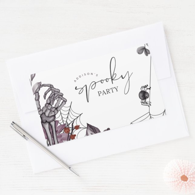 Pegatina Rectangular Fiesta de cumpleaños de Halloween con fantasía flo (Sobre)