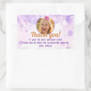Pegatina Rectangular Fiesta de cumpleaños de niñas con foto morada bril