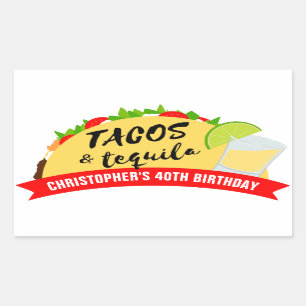 Pegatina Rectangular Fiesta de cumpleaños de Tacos y Tequila