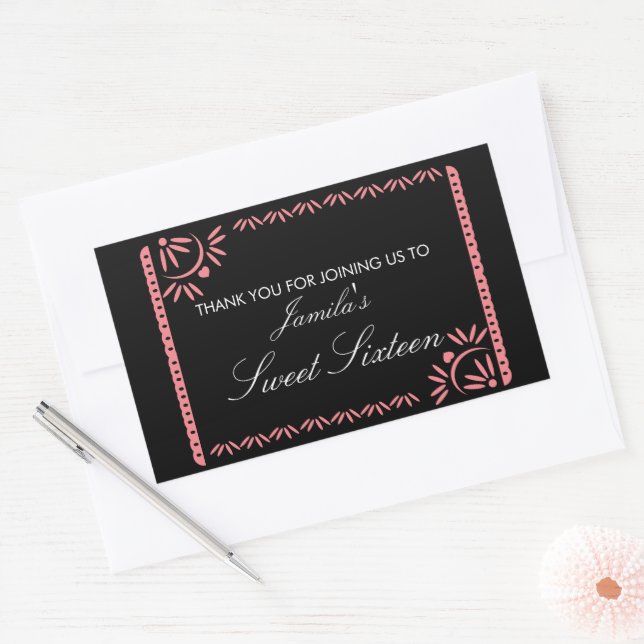 Pegatina Rectangular Fiesta de Papel Picado Dulces 16 Mexicanos de Cual (Sobre)