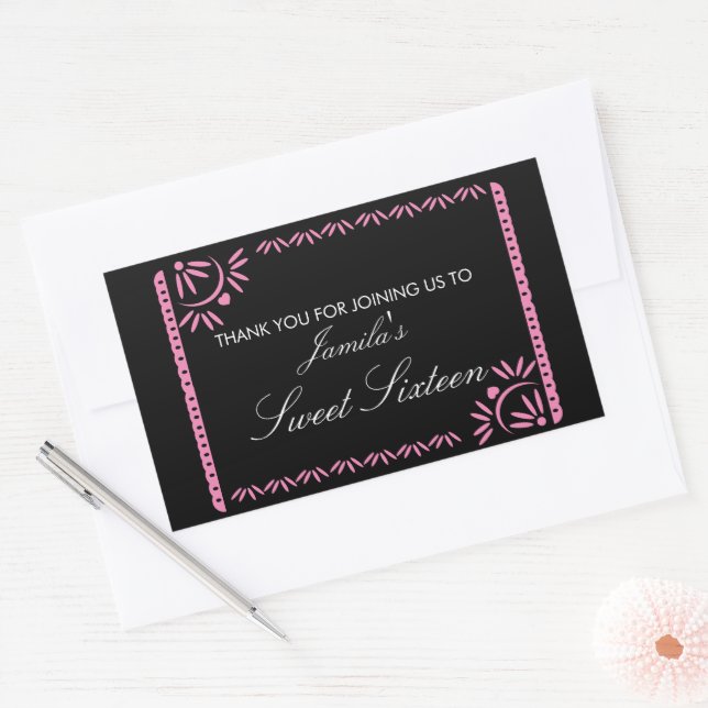 Pegatina Rectangular Fiesta de Papel Picado Dulces 16 Mexicanos Veneras (Sobre)